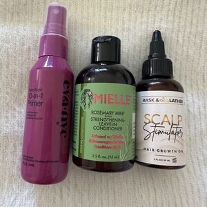 10-in-1 Primer, Mielle Leave In Conditioner, Bask & Lather Scalp Stimulator Trio